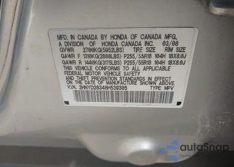 2008 Acura Mdx Technology Package z USA, uszkodzony, nr VIN 2HNYD28348H539305